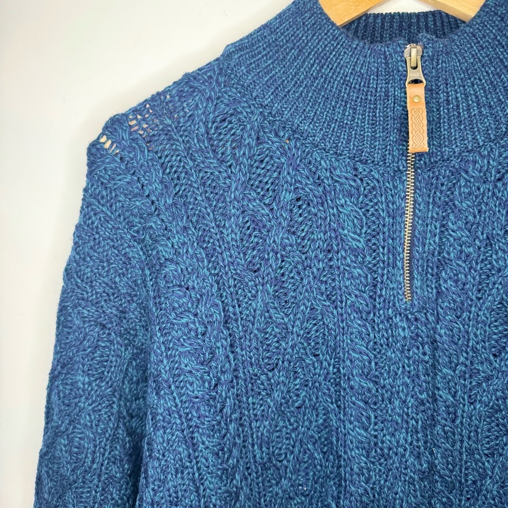 Aran Crafts Women’s 1/4 Zip 100% Merino  Wool Blue Sweater Size Large Y2K 90s - Picture 6 of 10